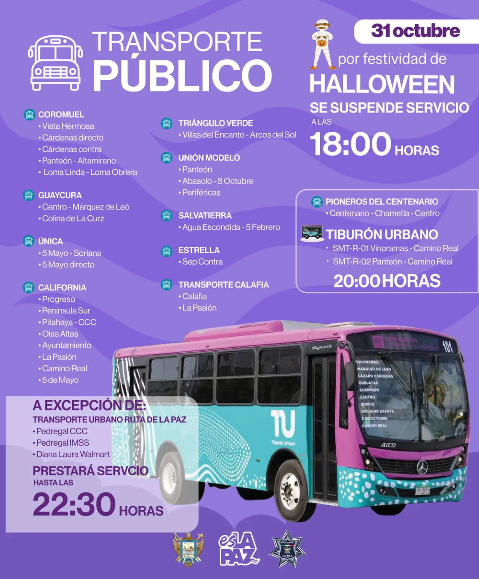 Modifican horario de transporte público por Halloween en La Paz. Foto: Cortesía