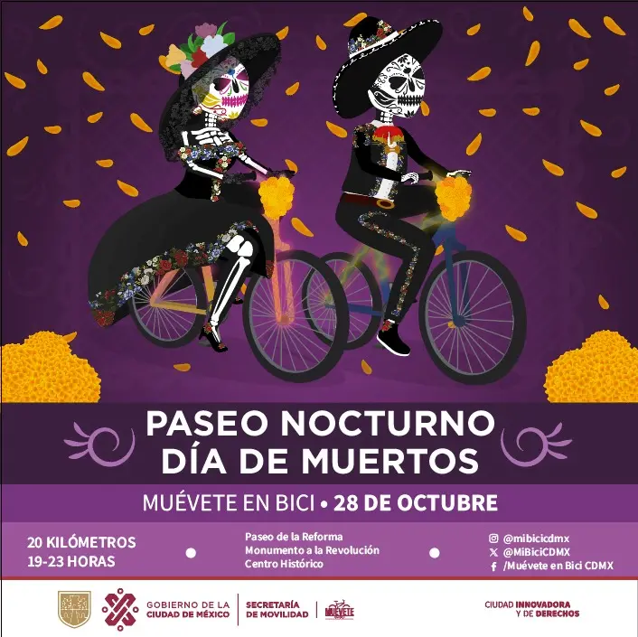 Paseo Nocturno en Bici por el Día de Muertos en CDMX. Foto: Cortesía.
