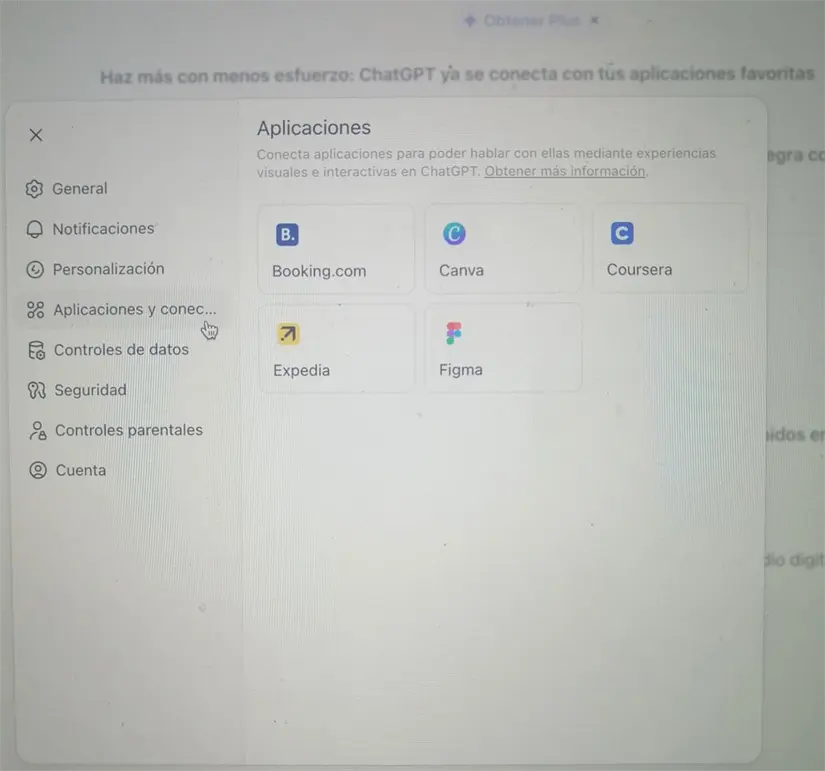Así puedes conectar ChatGPT con tus apps favoritas. Foto: cortesía.