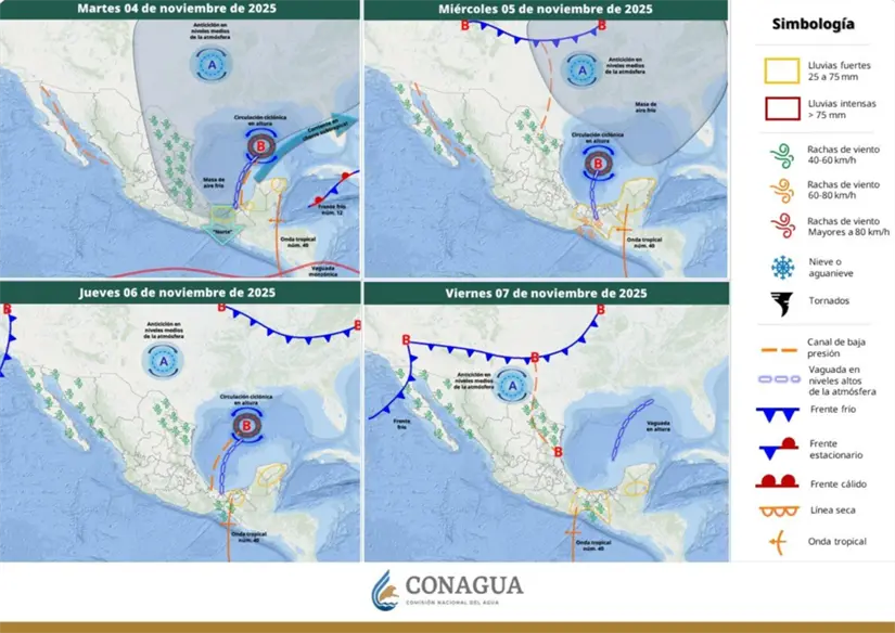 El Frío Número 12 continuará por el sureste de México y la Península de Yucatán. Foto: cortesía.