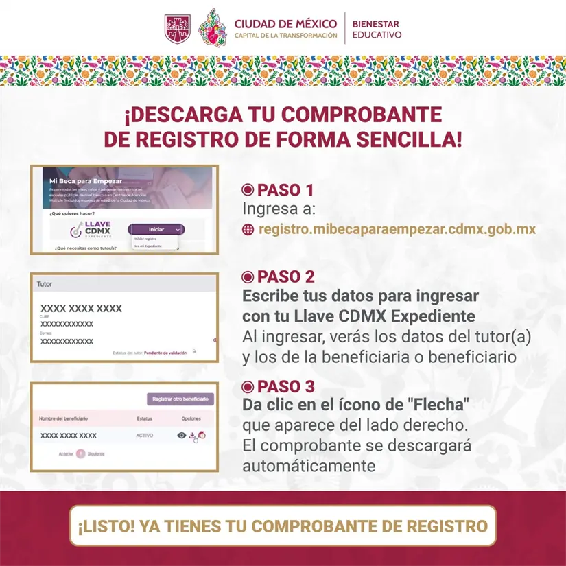 Pasos para descargar el comprobante de registro de Mi Beca para Empezar de la CDMX. Foto: Cortesía