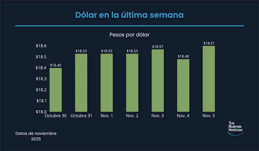 Precio del dólar en la última semana de acuerdo al DOF. Foto: TBN