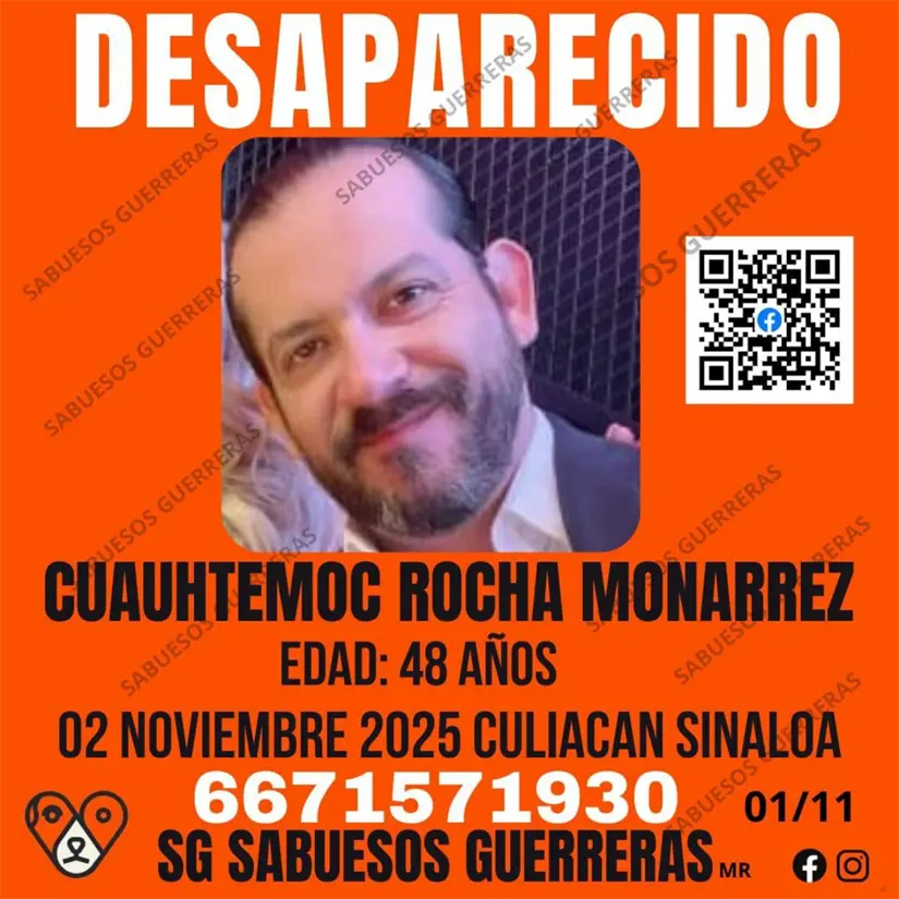 Cuauhtémoc desapareció el pasado 2 de noviembre en Culiacán. Imagen: Sabuesos Guerreras