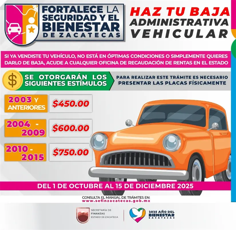 Cuánto cuesta dar de baja un vehículo en Zacatecas. Foto: Cortesía