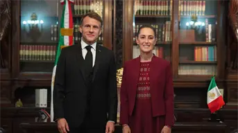 Claudia Sheinbaum recibe a Emmanuel Macron en Palacio Nacional para reunión bilateral