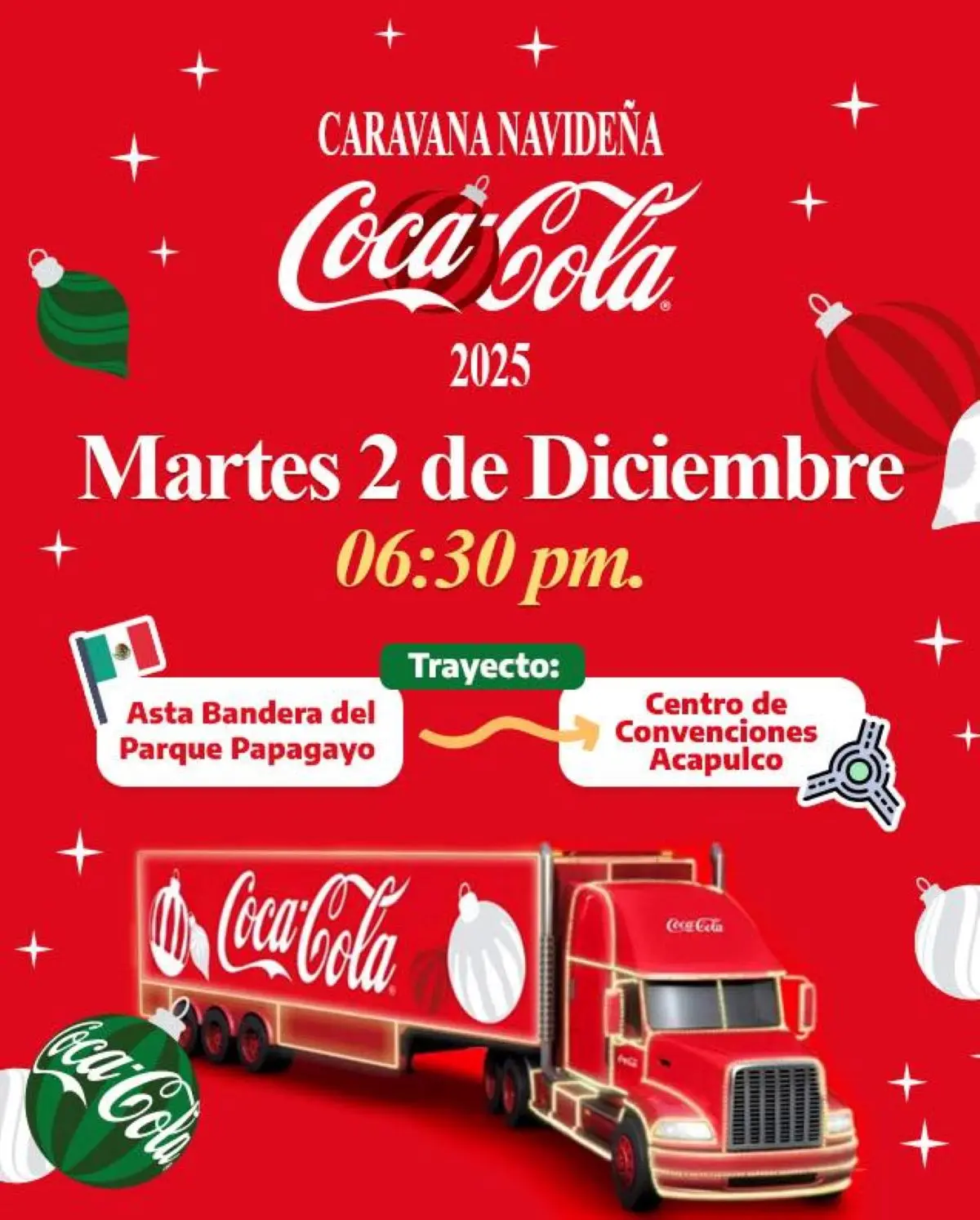 La Caravana Coca Cola 2025, será el 2 de diciembre en Acapulco. Foto: Cortesía