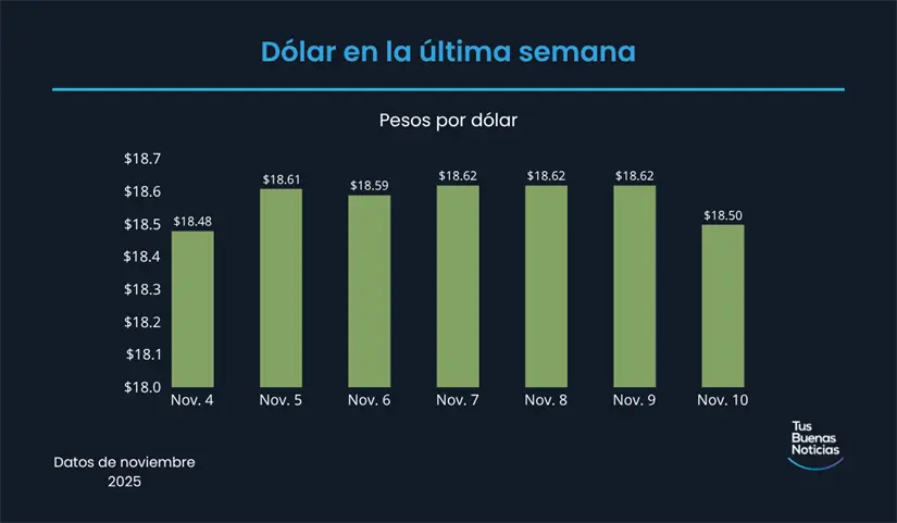 Precio del dólar en la última semana de acuerdo al DOF. Foto: TBN