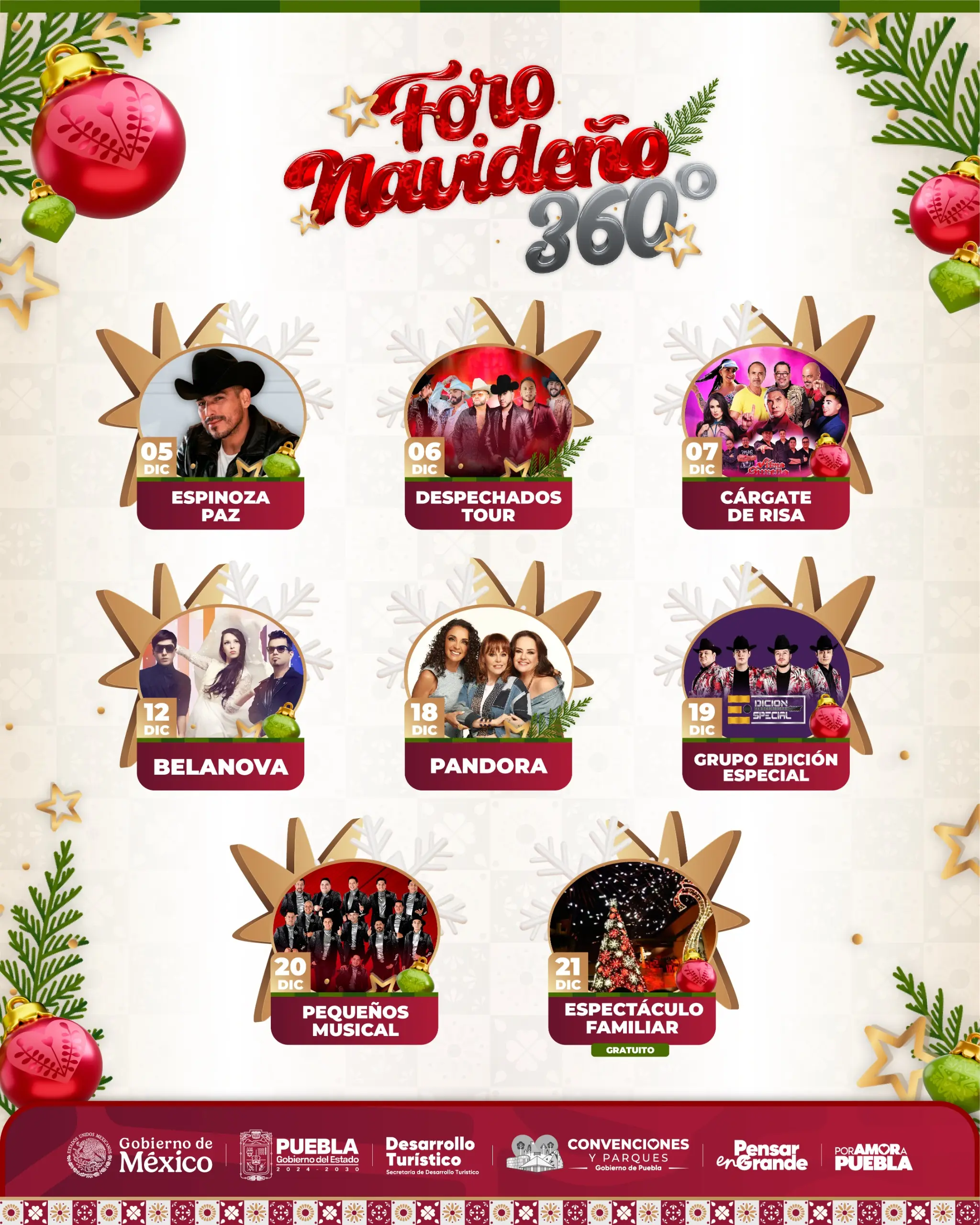 Artistas que se presentarán en el Foro Navideño 360 de Puebla. Foto: Cortesía