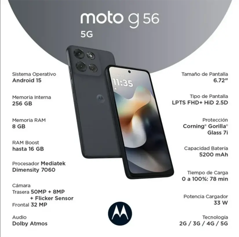 Características del Motorola G56. Foto: cortesía.