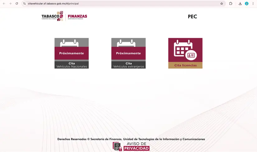 Página de la Secretaría e Finanzas de Tabasco. Foto: captura de pantalla.