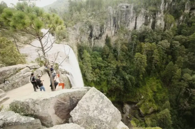 Vista superior de la majestuosa Cascada del Salto del Agua Llovida, uno de los atractivos naturales más impresionantes de la Sierra Sur de Durango. Foto el Informador