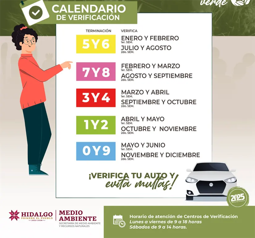 Calendario de verificación vehicular en Hidalgo 2025. Foto: cortesía.