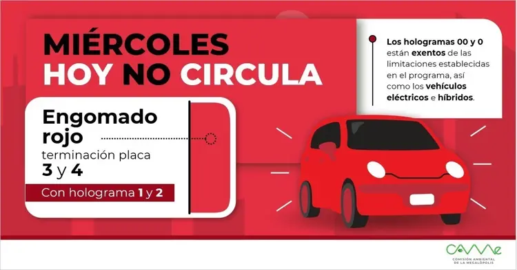 Hoy los autos con engomado rojo y terminación de placa 3 y 4 no circula los miércoles. Foto. Cortesía.
