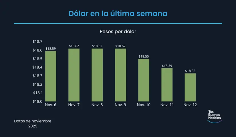 Precio del dólar en la última semana de acuerdo al DOF. Foto: TBN