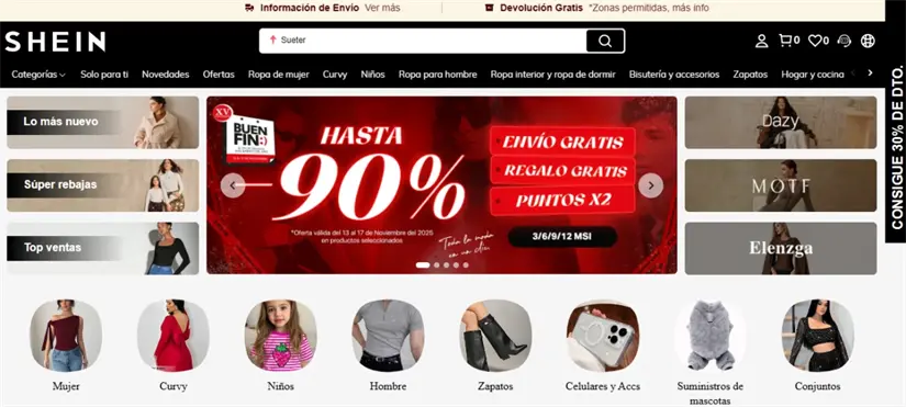 SHEIN tira la casa por la ventana este Buen Fin con grandes ofertas. Imagen: shein.com.mx