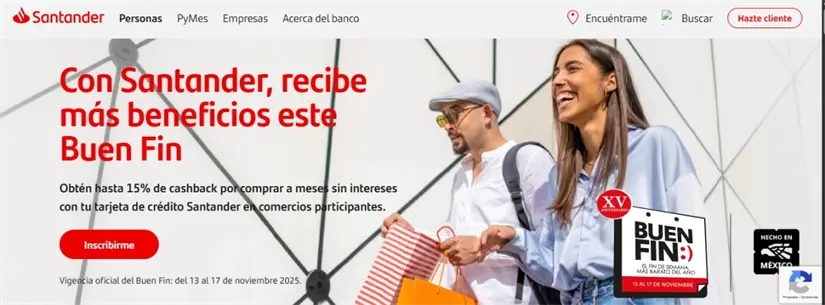 Santander tiene grandes sorpresas para ti este Buen Fin. Imagen: santander.com.mx