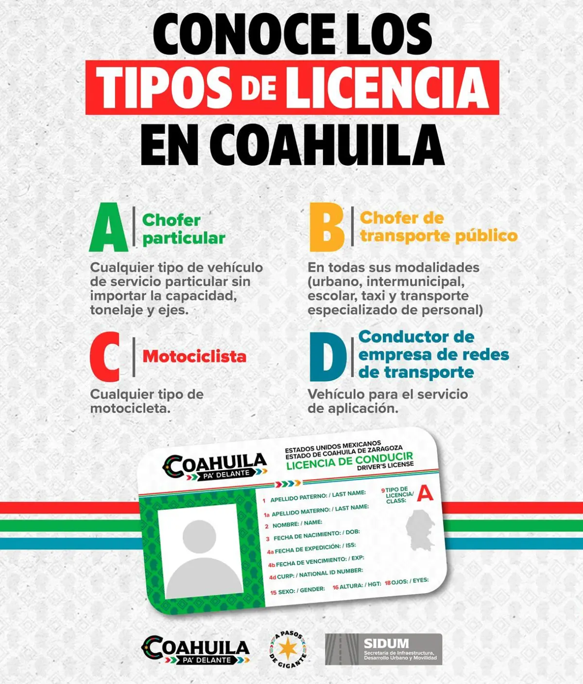 Estos son los tipos de licencias en Coahuila. Foto: cortesía.