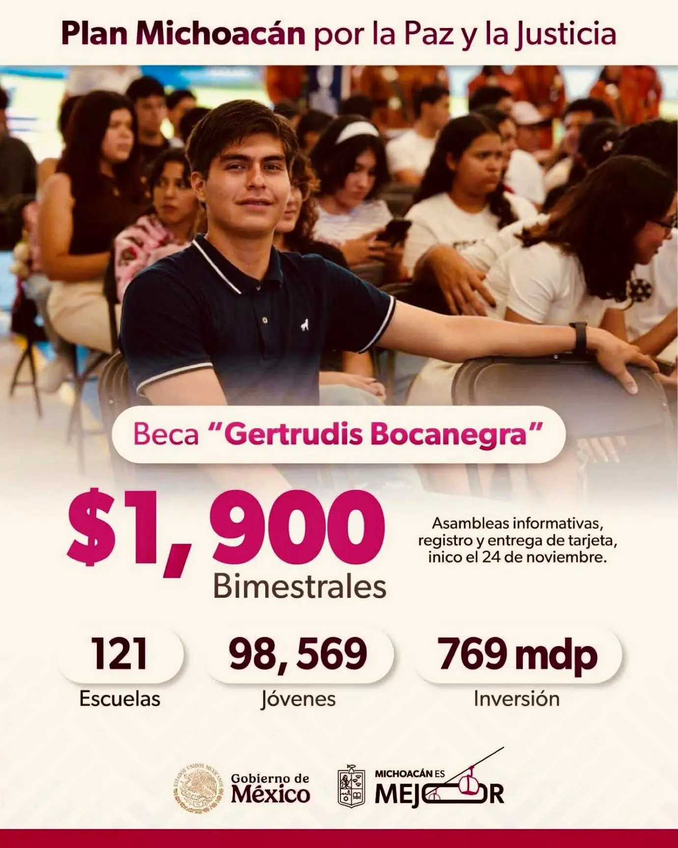 Beca Gertrudis Bocanegra para estudiantes de universidad en Michoacán. Foto: Cortesía