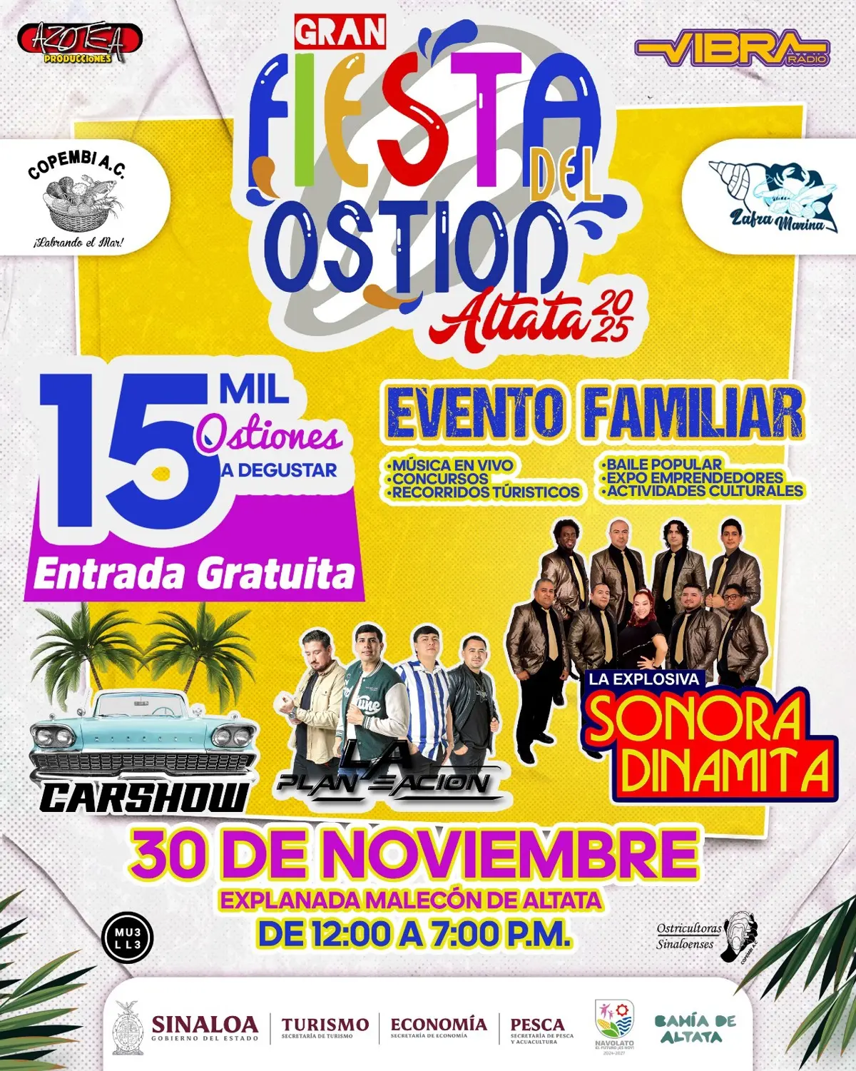 Cartelera completa de artistas que se presentarán en La Feria del Ostión en Altata, Navolato.