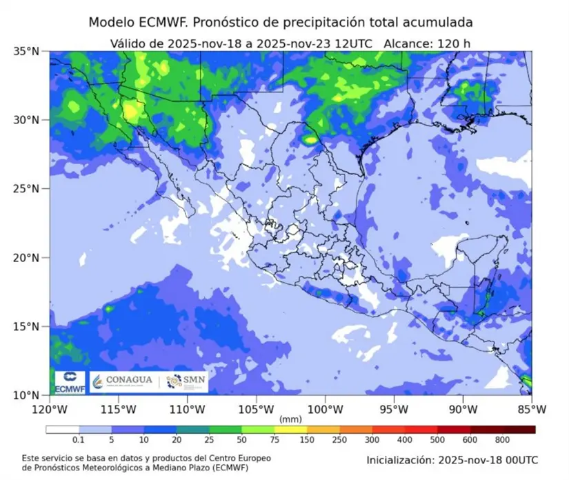 El nuevo frente frío provocará descenso de temperaturas en el noroeste del país. Imagen: Conagua