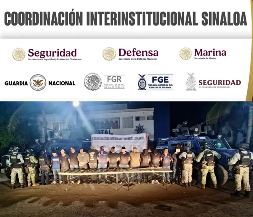 14 detenidos con armas largas en un hotel en Navolato. Foto: SSPC