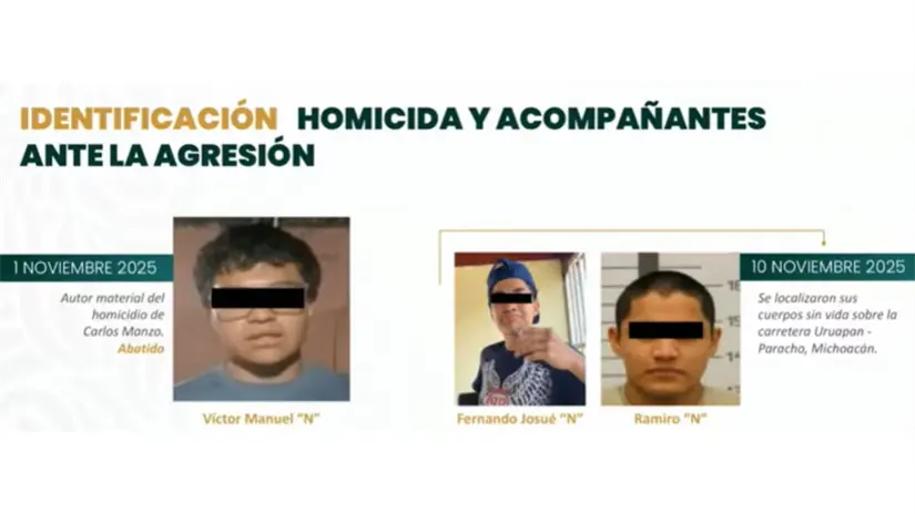 Otros implicados en el caso Carlos Manzo, uno de ellos abatido tras el ataque y otros dos hallados muertos. 