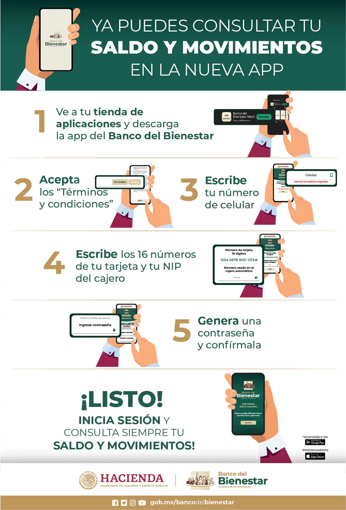 A través de la aplicación del Banco del Bienestar puedes consultar el saldo de tu tarjeta. Foto: Cortesía. 