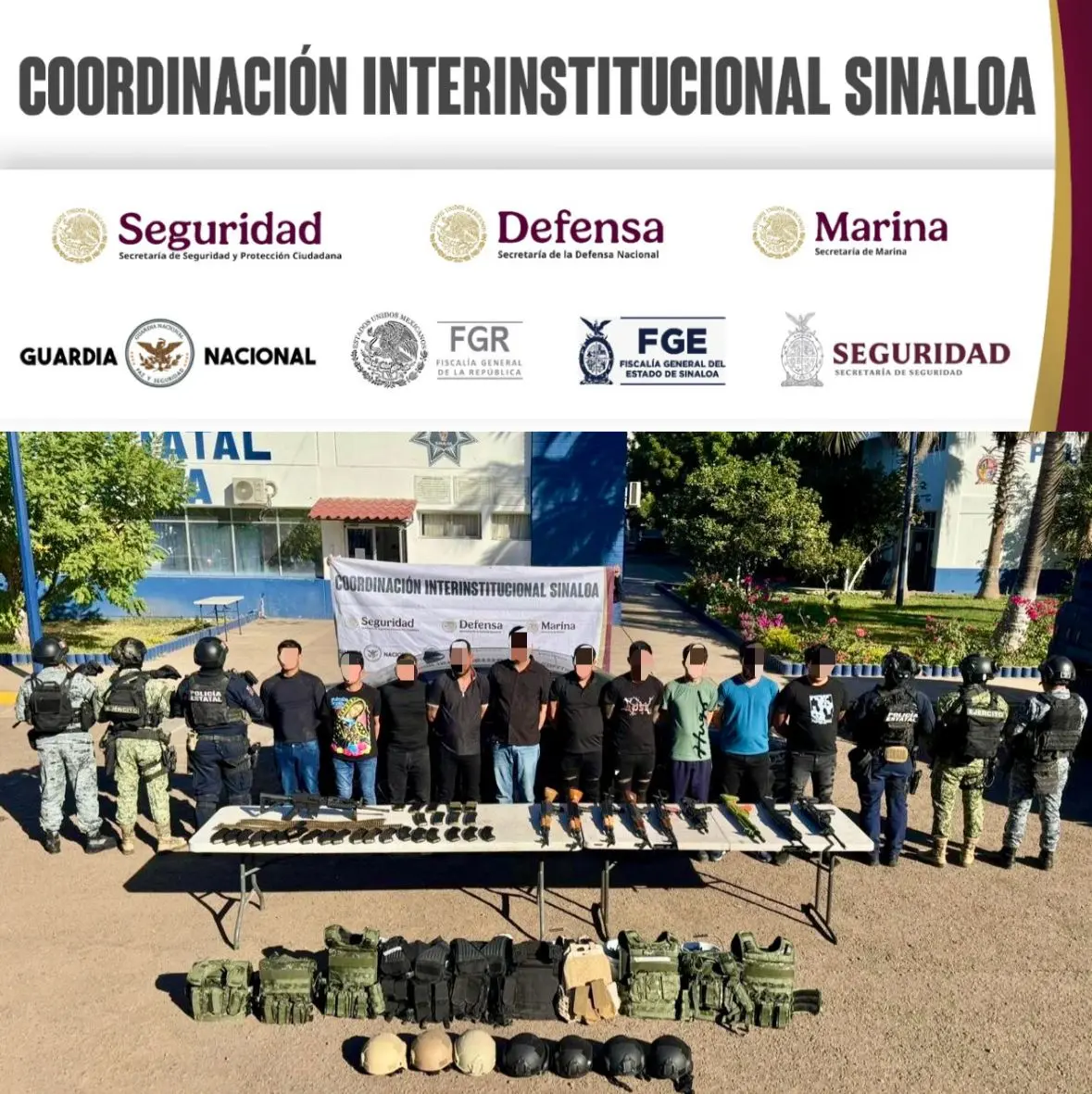 Detienen a 10 hombres y aseguran armas, vehículo y equipo táctico en Culiacán