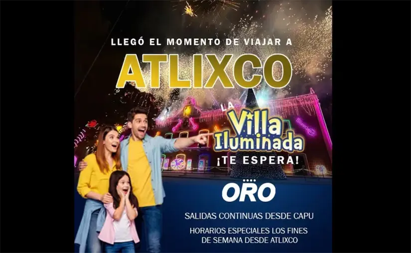 Viaja a la Villa Iluminada Atlixco en transporte público Oro y ERCO. Foto: Cortesía.