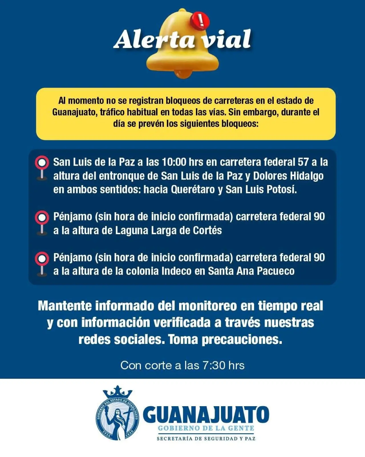 Posibles bloqueos carreteros este lunes en Guanajuato. Foto: Cortesía