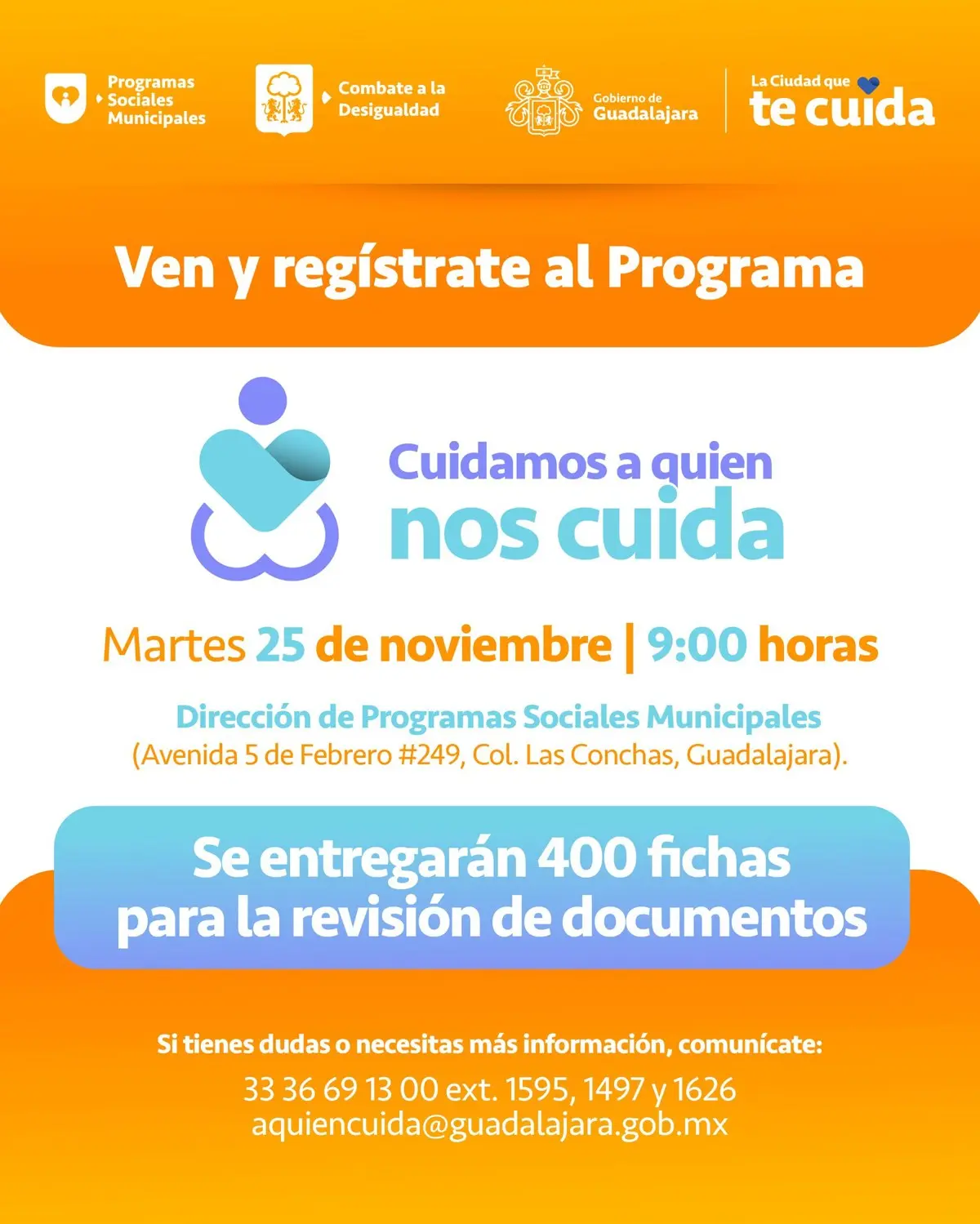 Esté martes 25 de noviembre se realizará el registro al programa Cuidamos a quien nos cuida. Foto: Cortesía.