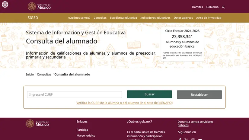 Plataforma de consulta de calificaciones SIGED. Foto: captura de pantalla.