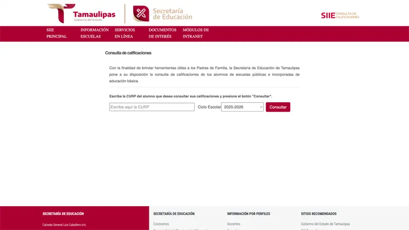 Plataforma de consulta de calificaciones SIIE. Foto: captura de pantalla.