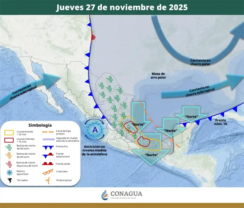El frente frío número 16 impactará en las costas de Yucatán con fuertes vientos. Foto: cortesía.