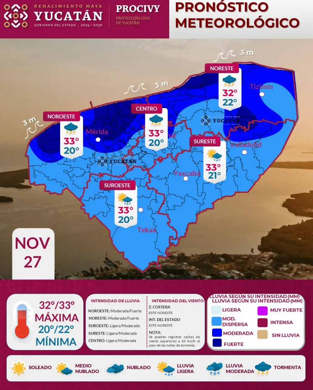 Clima de Yucatán este jueves 27 de noviembre de 2025. Foto: cortesía.