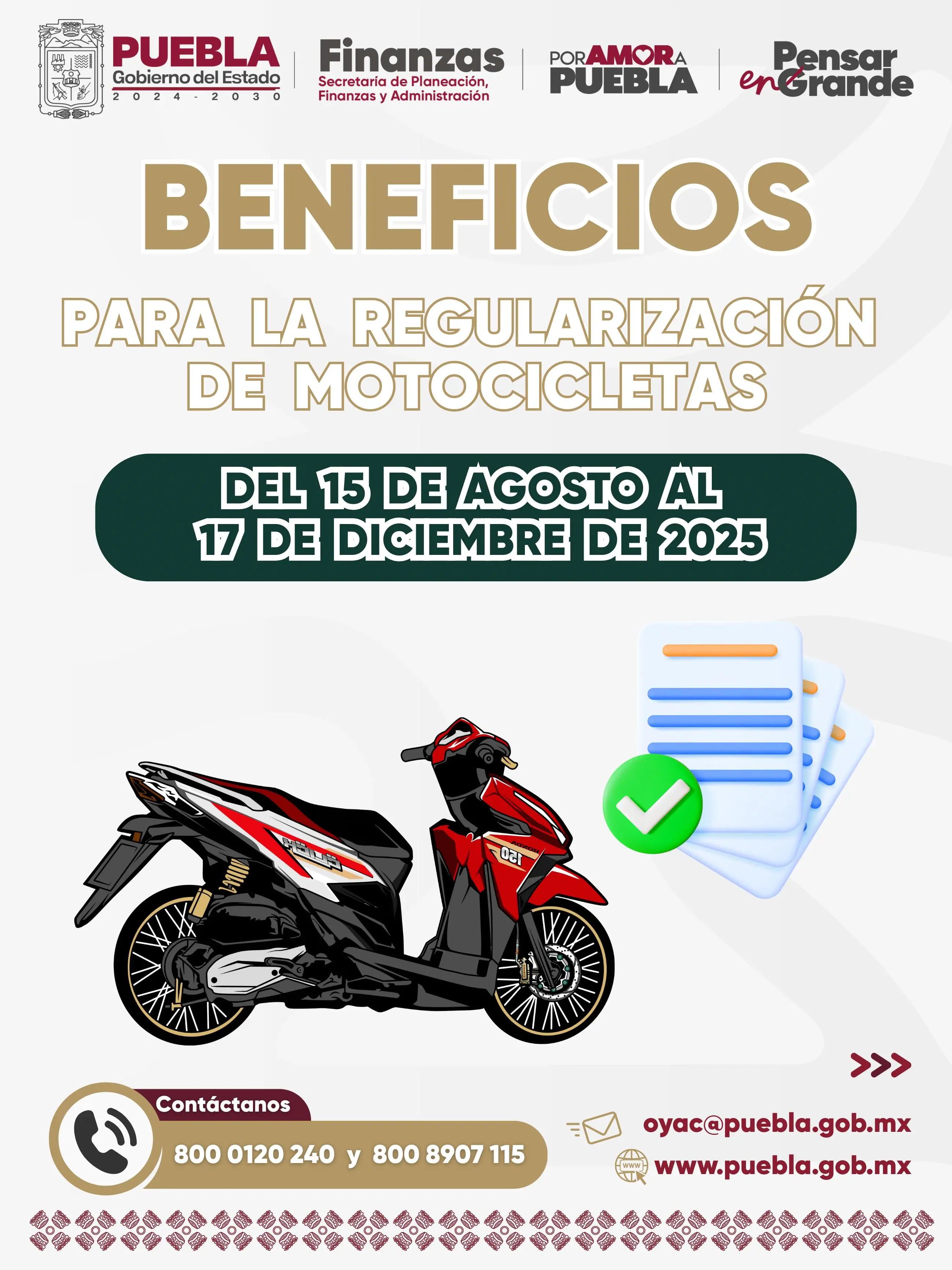 Descuentos en Puebla para regularizar tu motocicleta. Foto: Cortesía