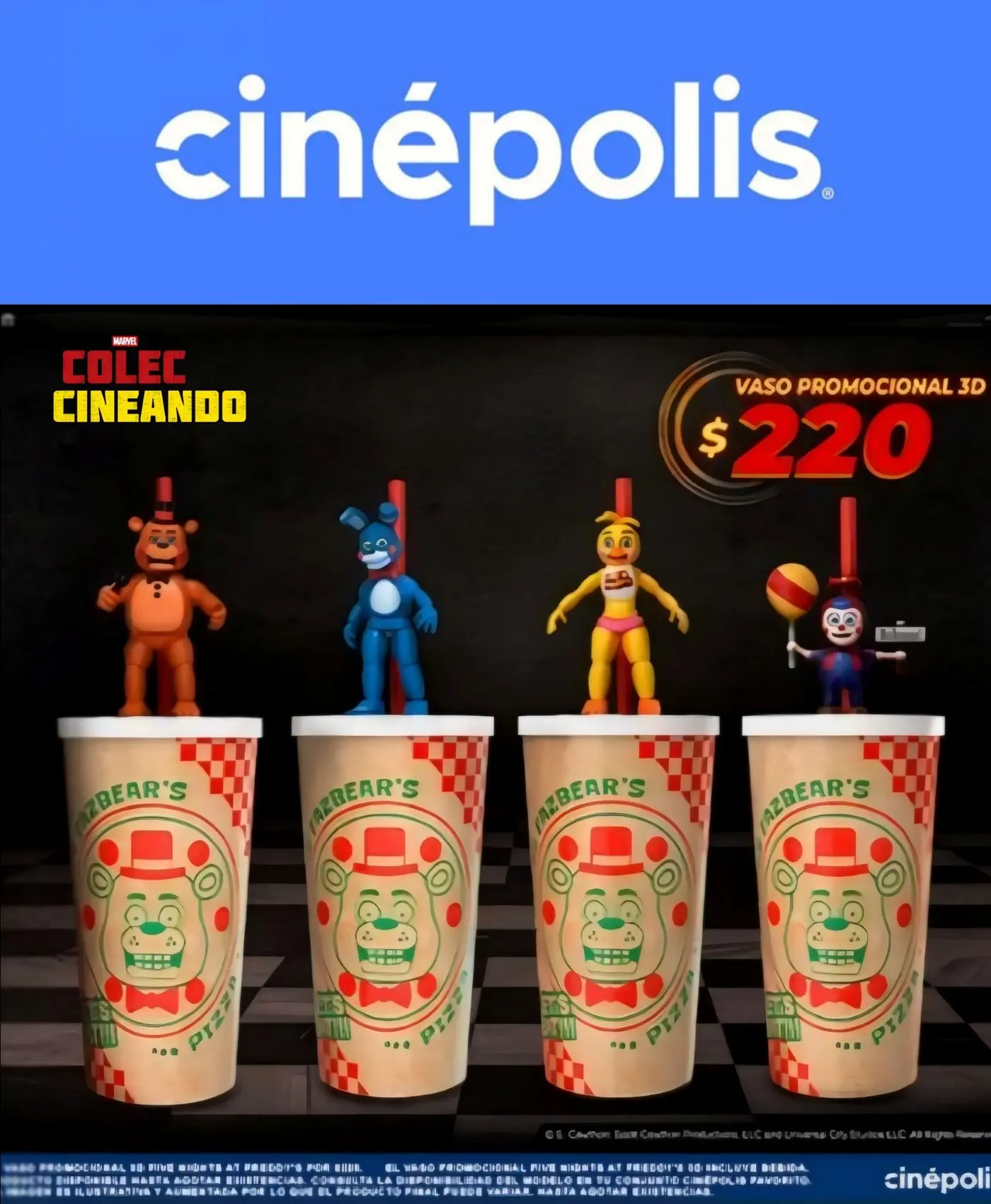 Vasos de Five Nights at Freddy’s 2 en Cinépolis. Foto: Coleccionando