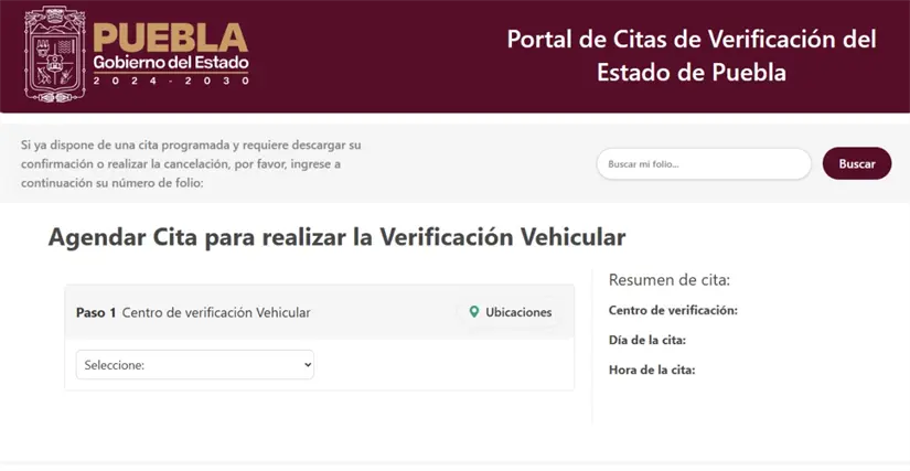 En este portal se agenda la cita para la verificación vehicular en Puebla. Imagen: verificacionvehicular.puebla.gob.mx