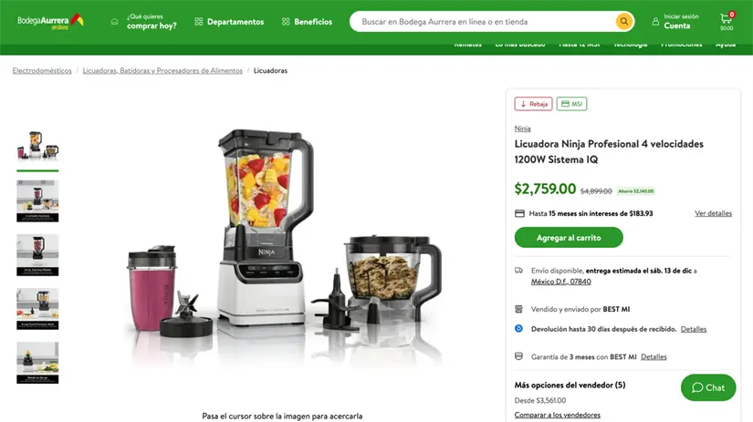 No te pierdas el gran descuento de la Licuadora Ninja Profesional 1200W. Foto: cortesía.