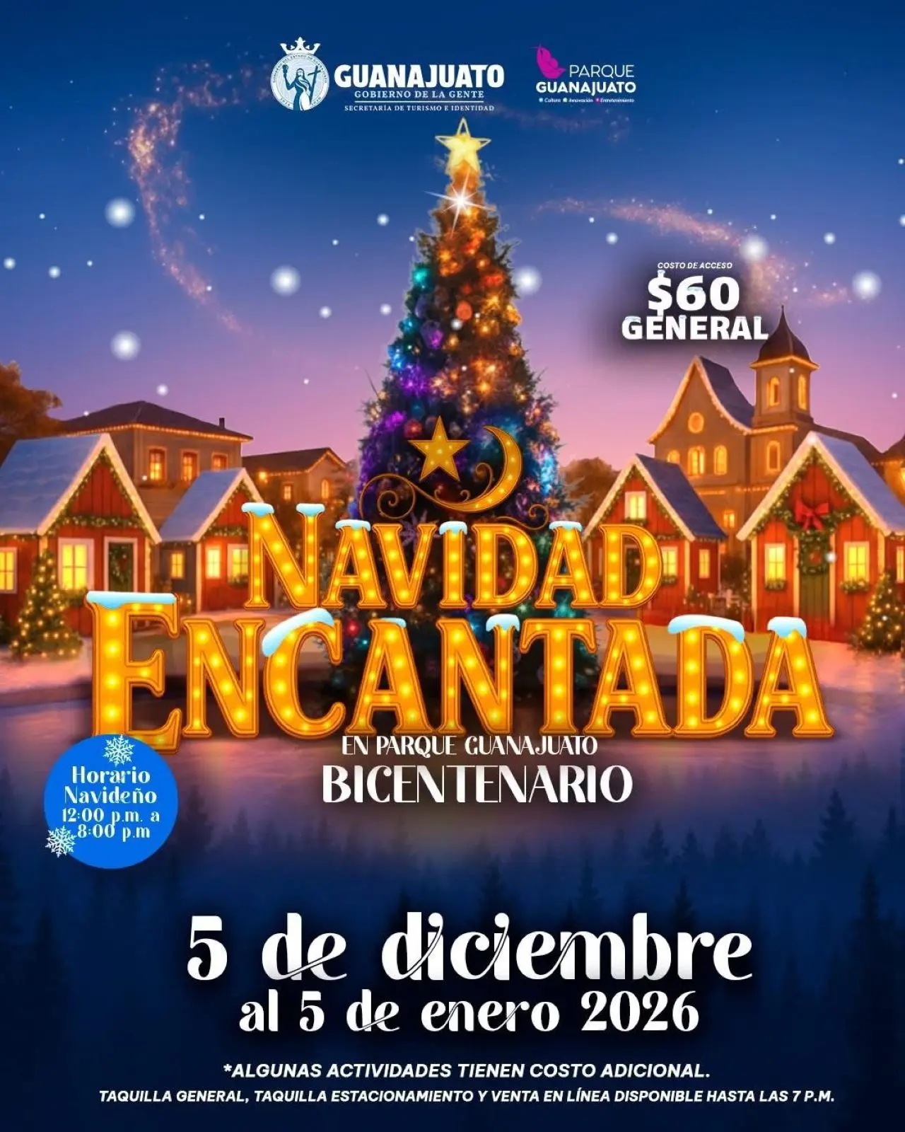 Costo de la entrada a Navidad Encantada en el Parque Guanajuato, será de 60 pesos. Foto: Cortesía