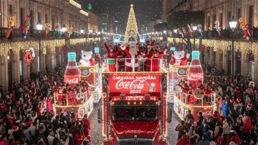 Disfruta de las luces y personajes navideños de la Caravana de Coca-Cola 2025. Foto: cortesía.