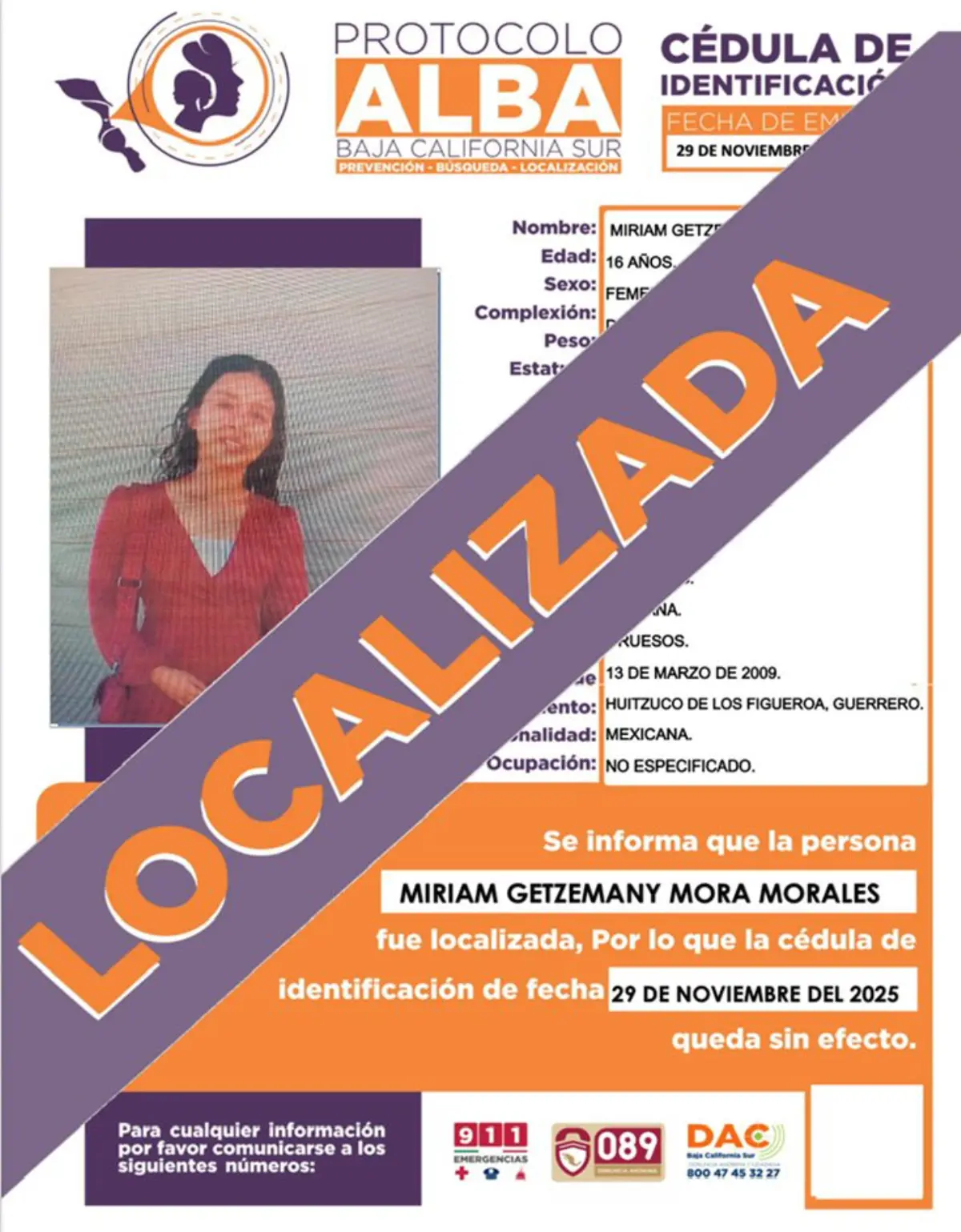 Miriam Getzemany Mora Morales ya fue localizada. Foto: cortesía.