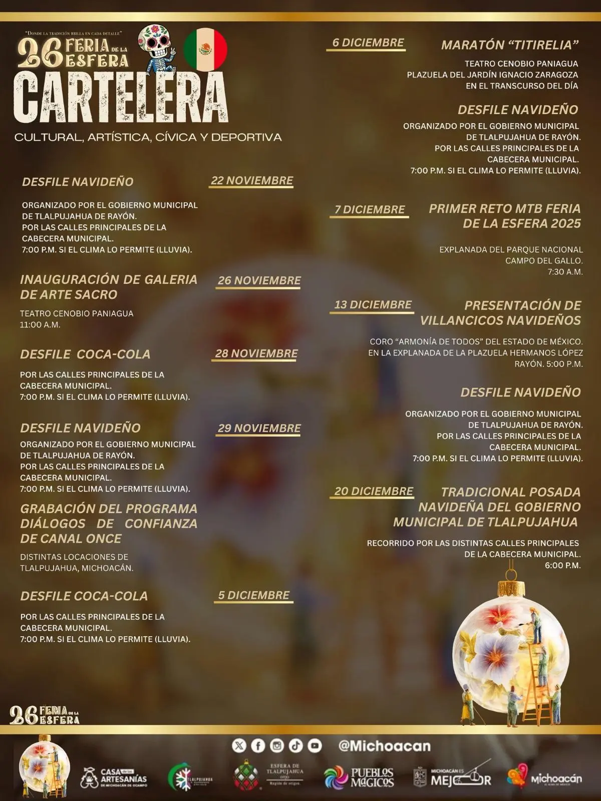 Programa de la Feria de la Esfera 2025 en Tlalpujahua. Foto: Cortesía