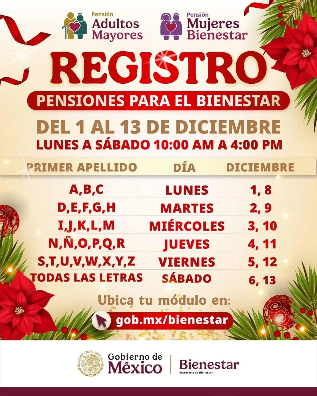 Calendario de registro para la Pensión de Mujeres Bienestar en la CDMX. Foto: Cortesía