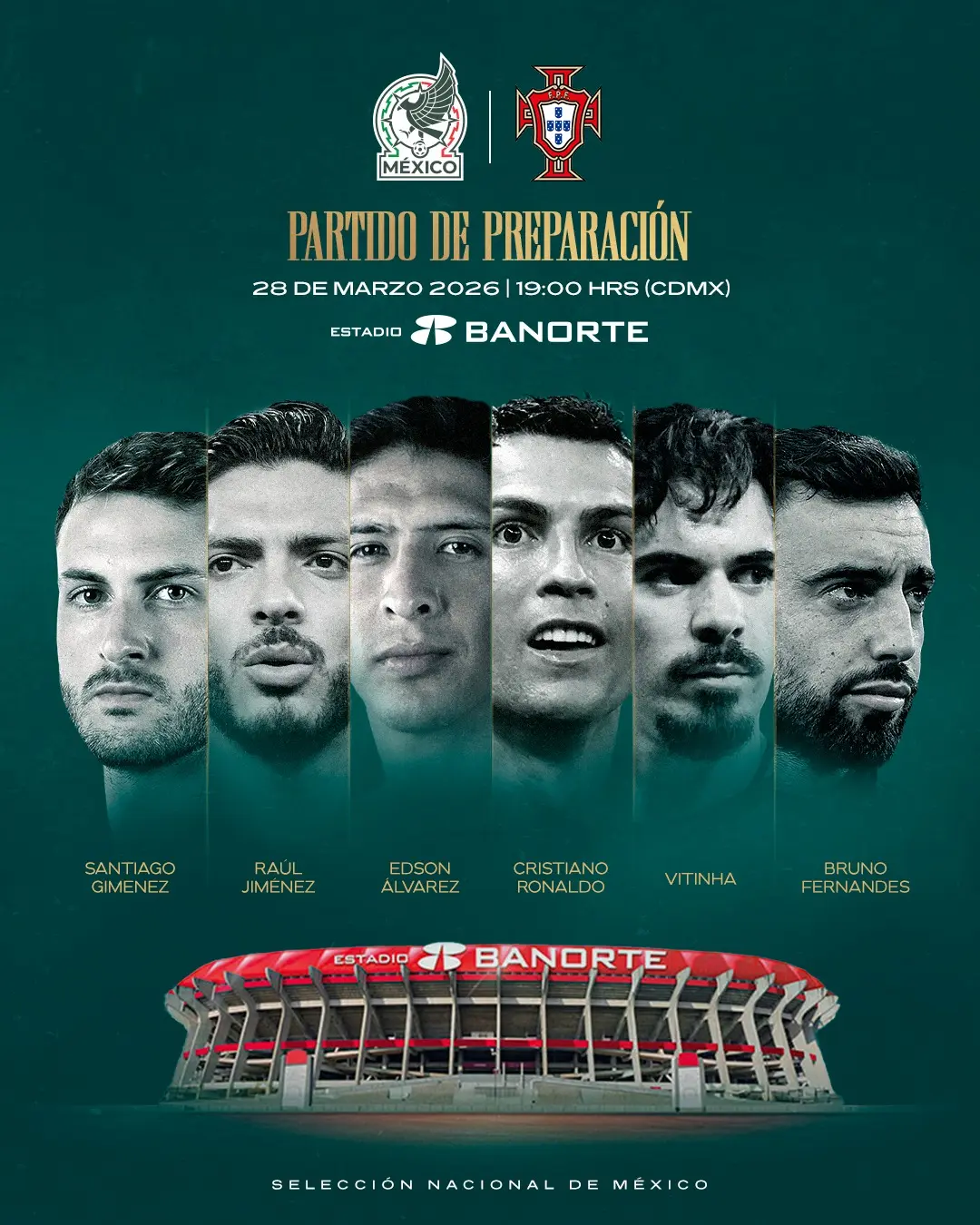 El partido entre México y Portugal será el próximo 28 de marzo de 2026. Foto: Cortesía.