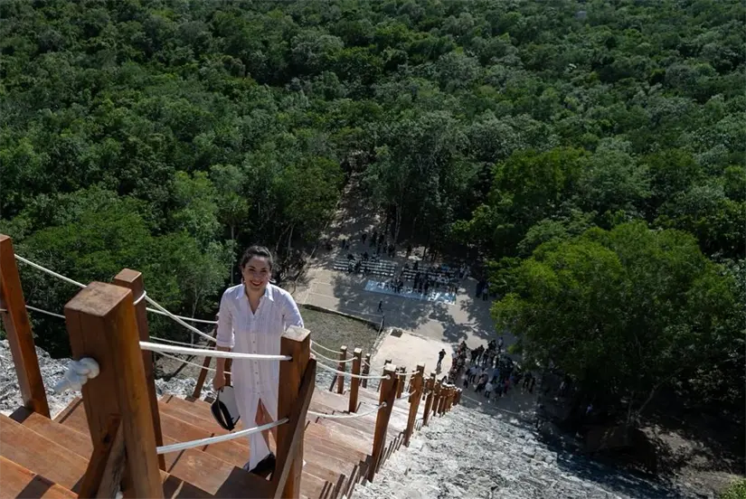 Escalinata de la pirámide Nohoch Mul en Zona Arqueológica de Cobá. Foto. Cortesía.