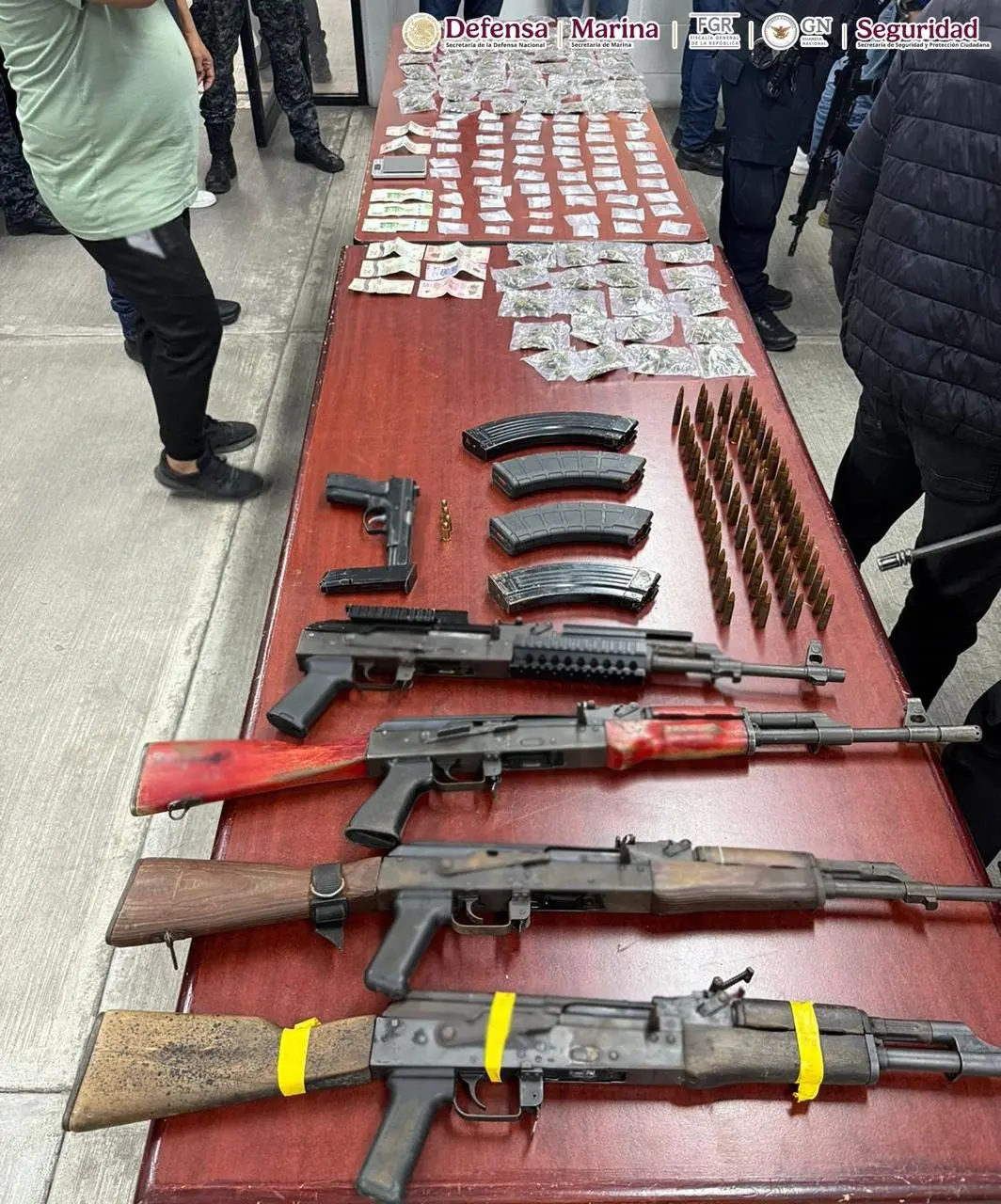 Armas decomisadas en Chiapas.
