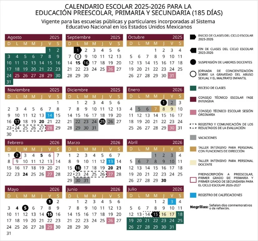 Calendario escolar 2025-2026 de la SEP. Foto: Cortesía