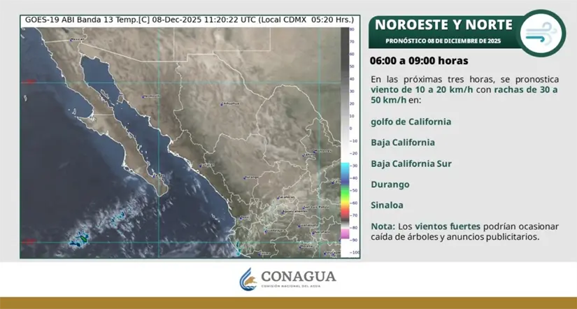 Así estará el clima en Baja California esta mañana. Imagen: Conagua