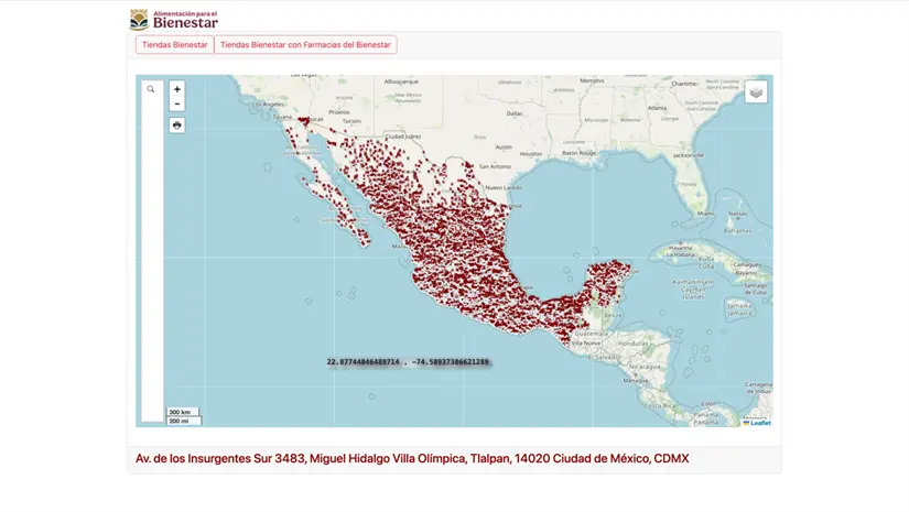 Encuentra las Tiendas del Bienestar más cercanas con el mapa Alimentación para el Bienestar. Foto: captura de pantalla.